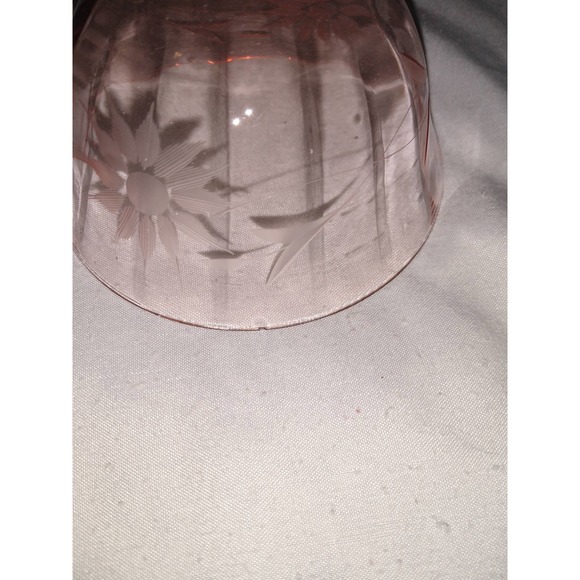 Pink depression glass sherbet flower etched stemware glasses (set of 5) - Picture 6 of 8